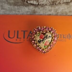 Heart-Shaped Pink and Gold Brooch